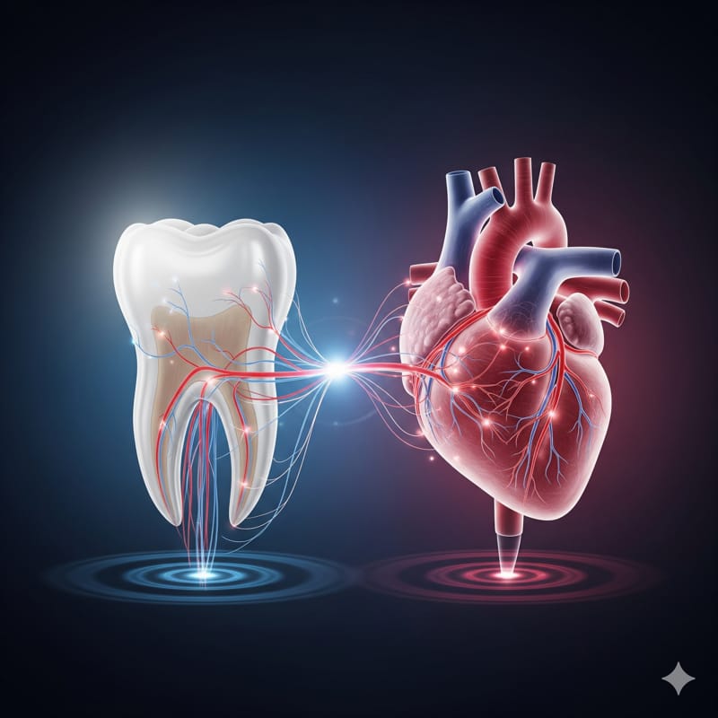 Connexion entre santé bucco-dentaire et santé cardiovasculaire - illustration d'une dent et d'un cœur