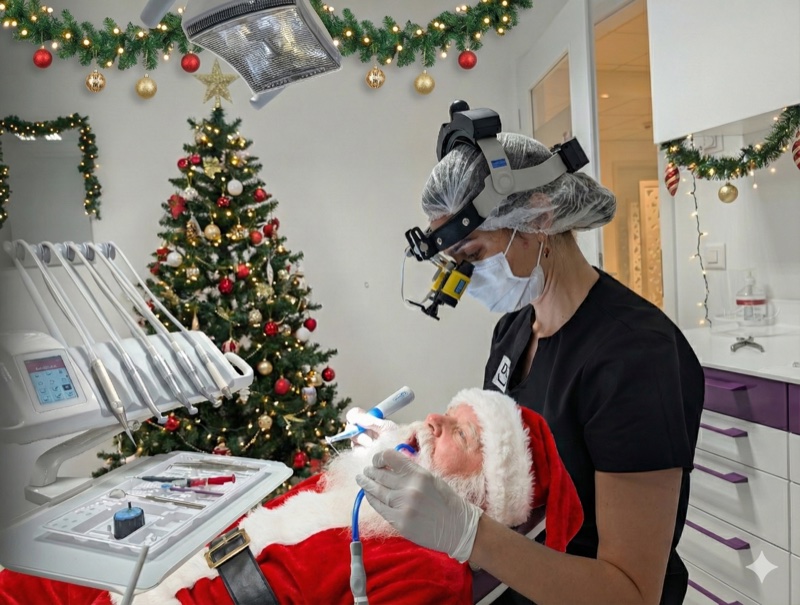 Le Père Noël reçoit des soins dentaires d'urgence à la Clinique Dentaire En Dorigny